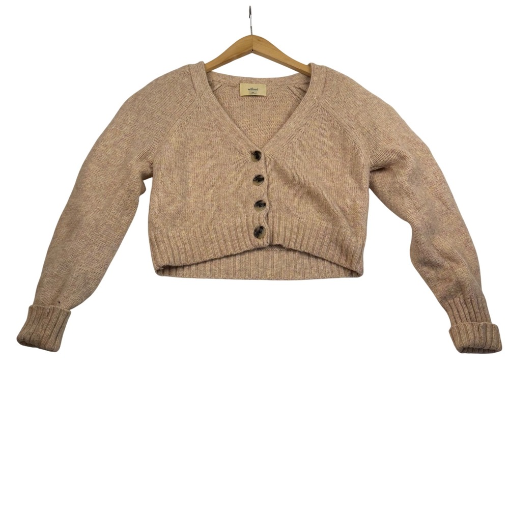 Wilfred Aritzia Wool Cashmere Cropped Cardigan Sweater Beige XXS LMC4-3988-49